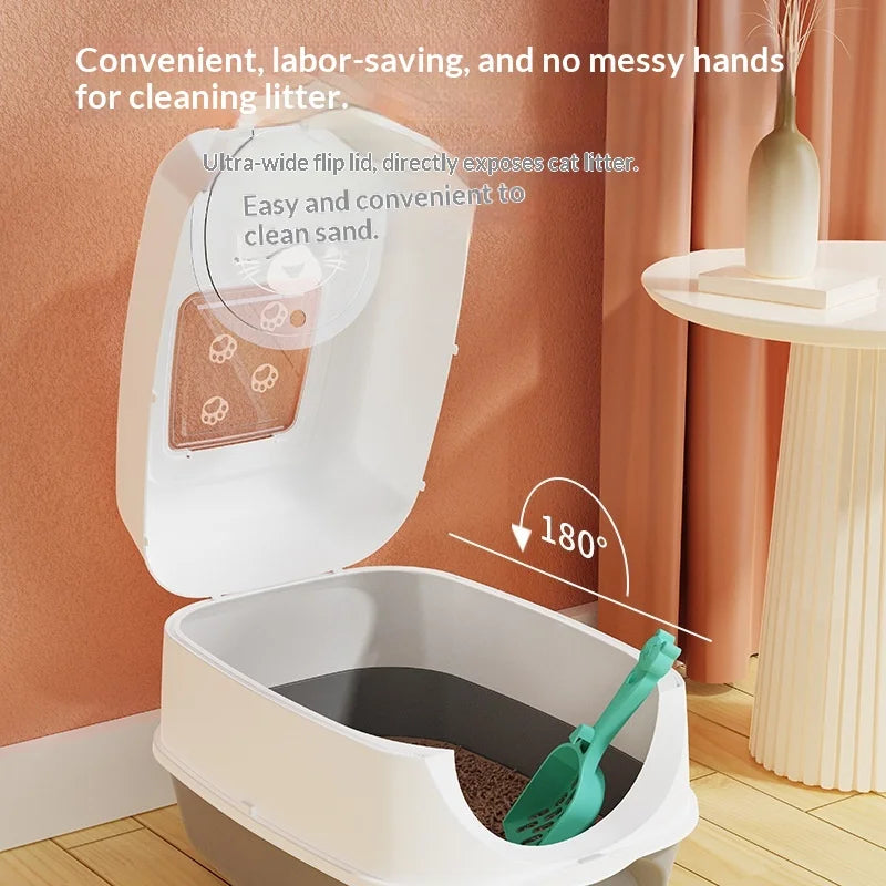 Automatic Self Cleaning Cat Litter Box Covered Closed Large XXL Anti Splash Odor Control Dust Free Easy Clean Privacy Hood Mat