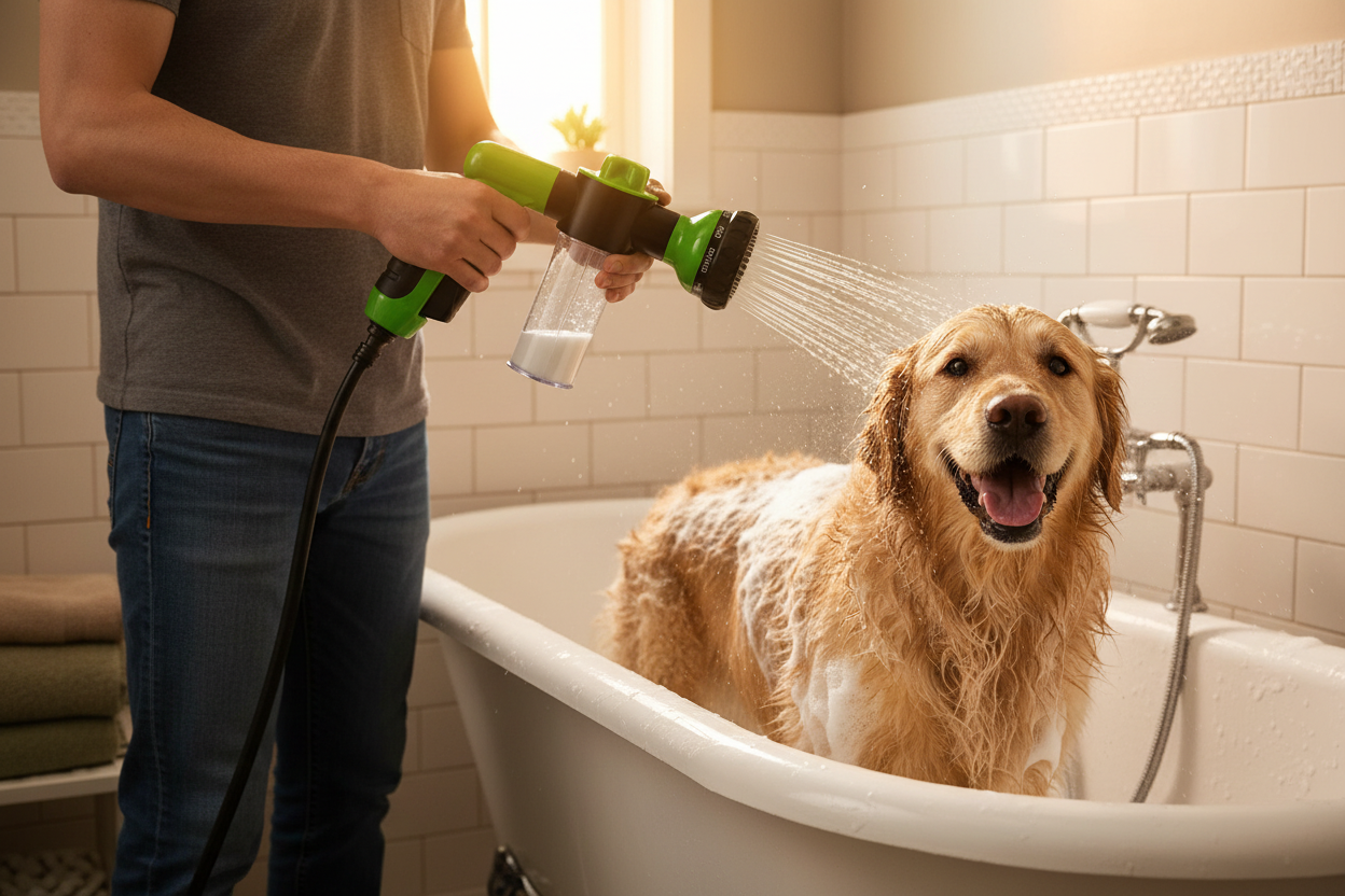 Realistic dog bath with soap and water